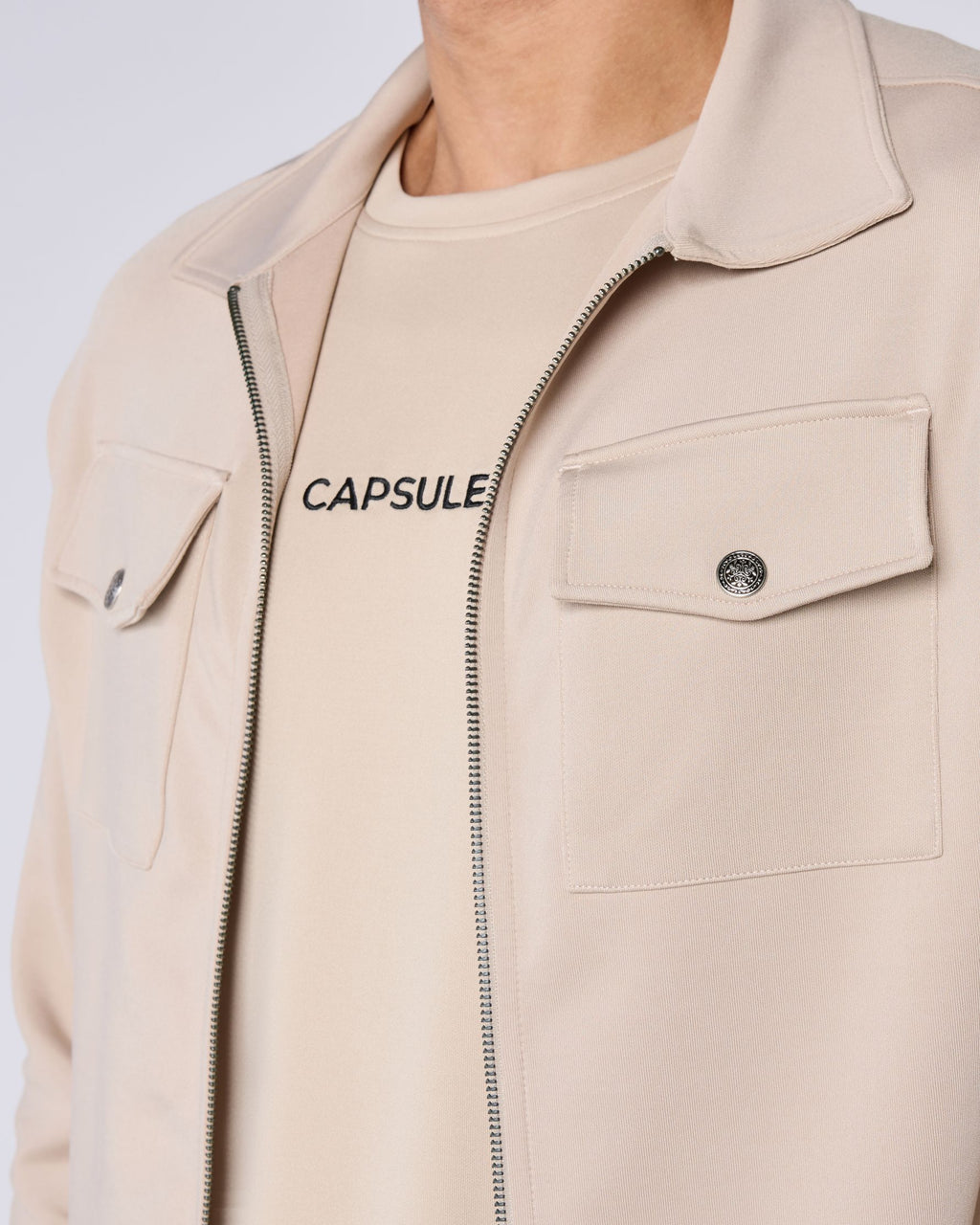 Atelier Signature Regular Fit Zipped Overshirt - Taupe
