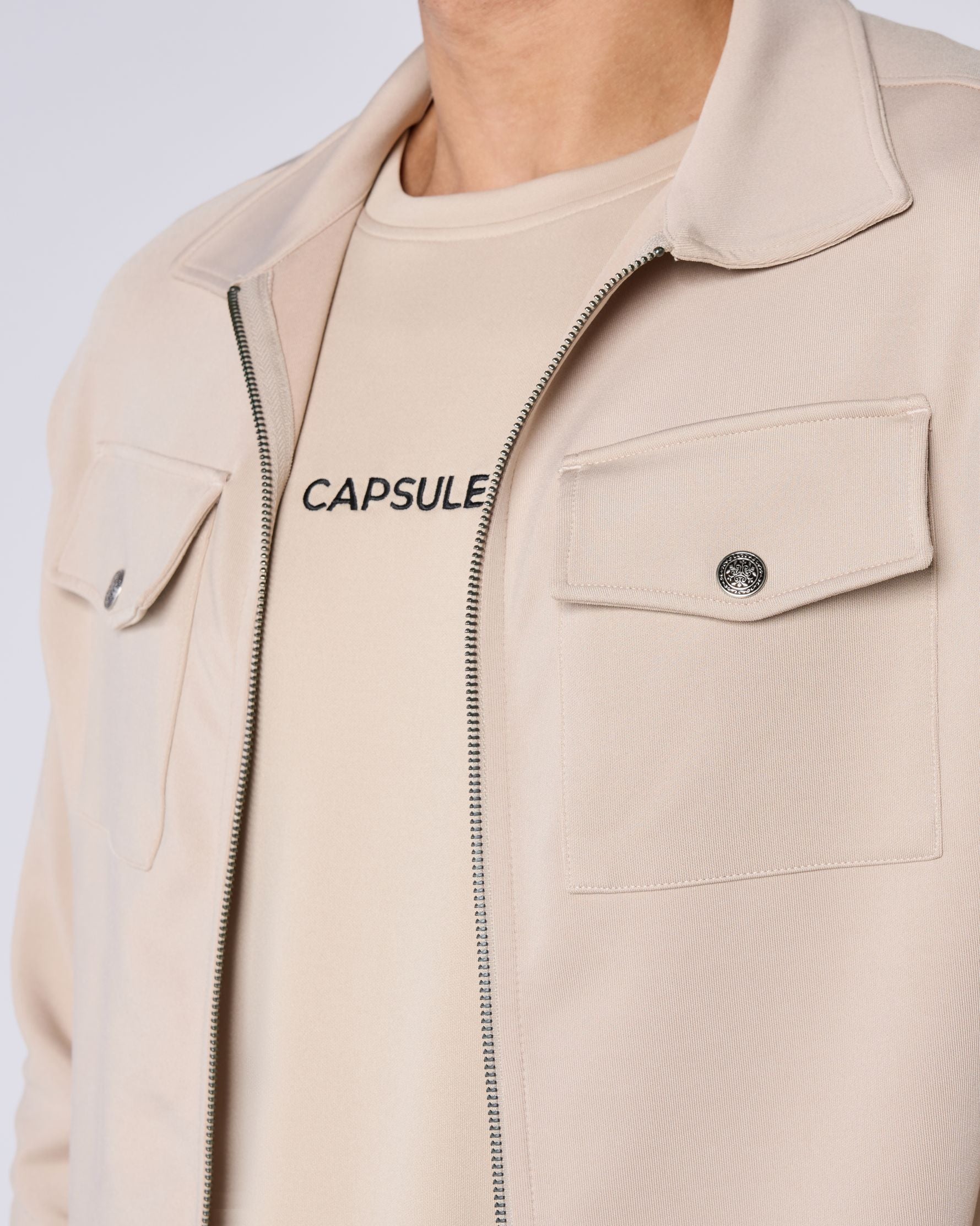 Atelier Signature Regular Fit Zipped Overshirt - Taupe