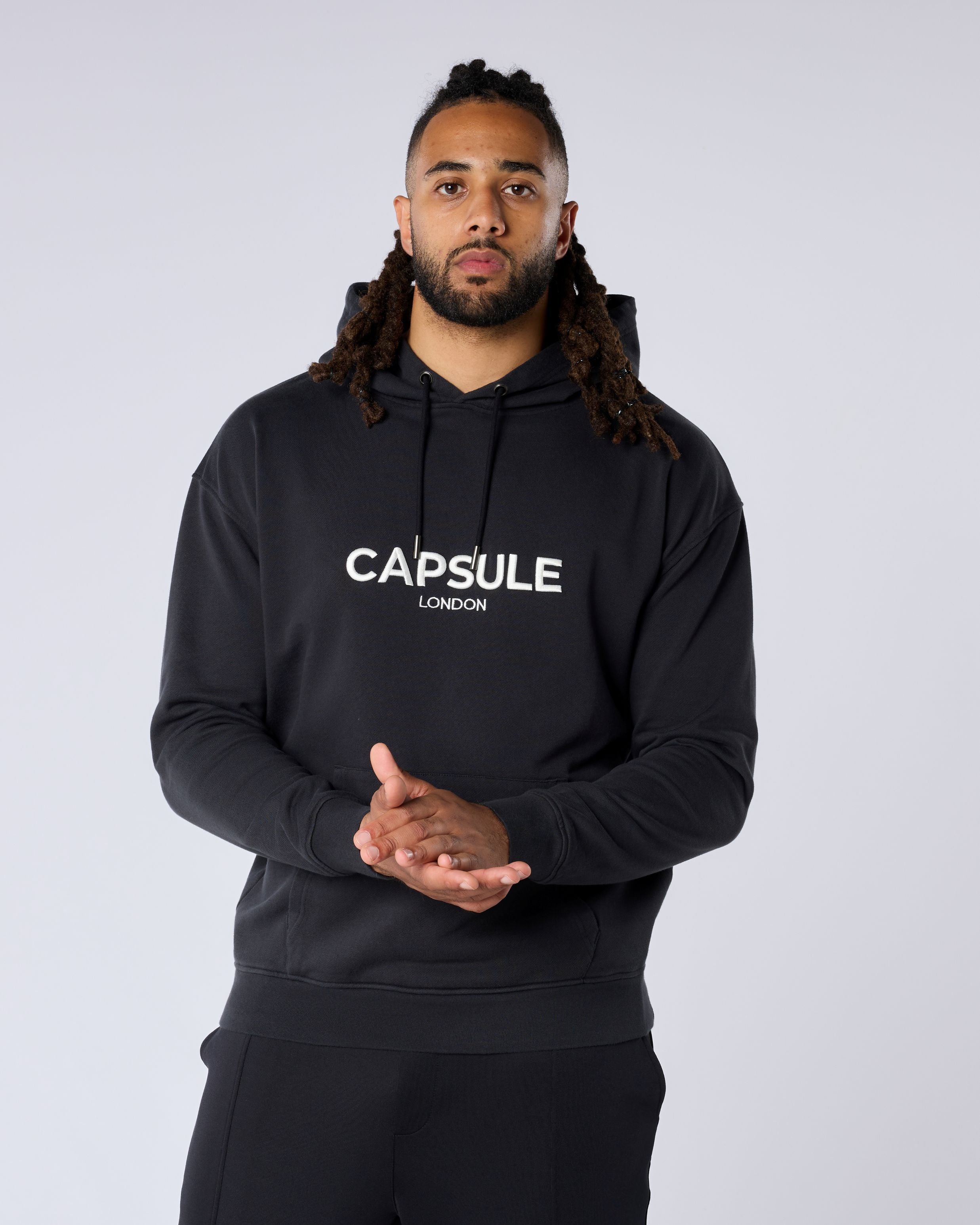 3D Emblem Relaxed Fit Hoodie - Black