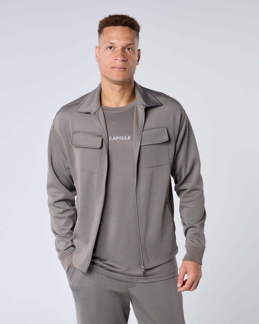 Arlo Zipped Regular Fit Overshirt - Charcoal