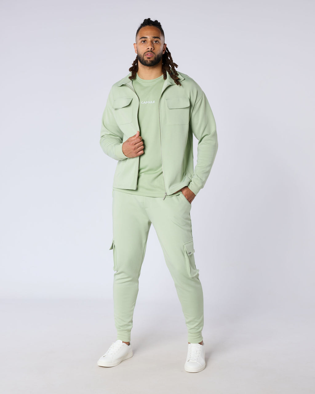 Celadon Zipped Regular Fit Overshirt - Green