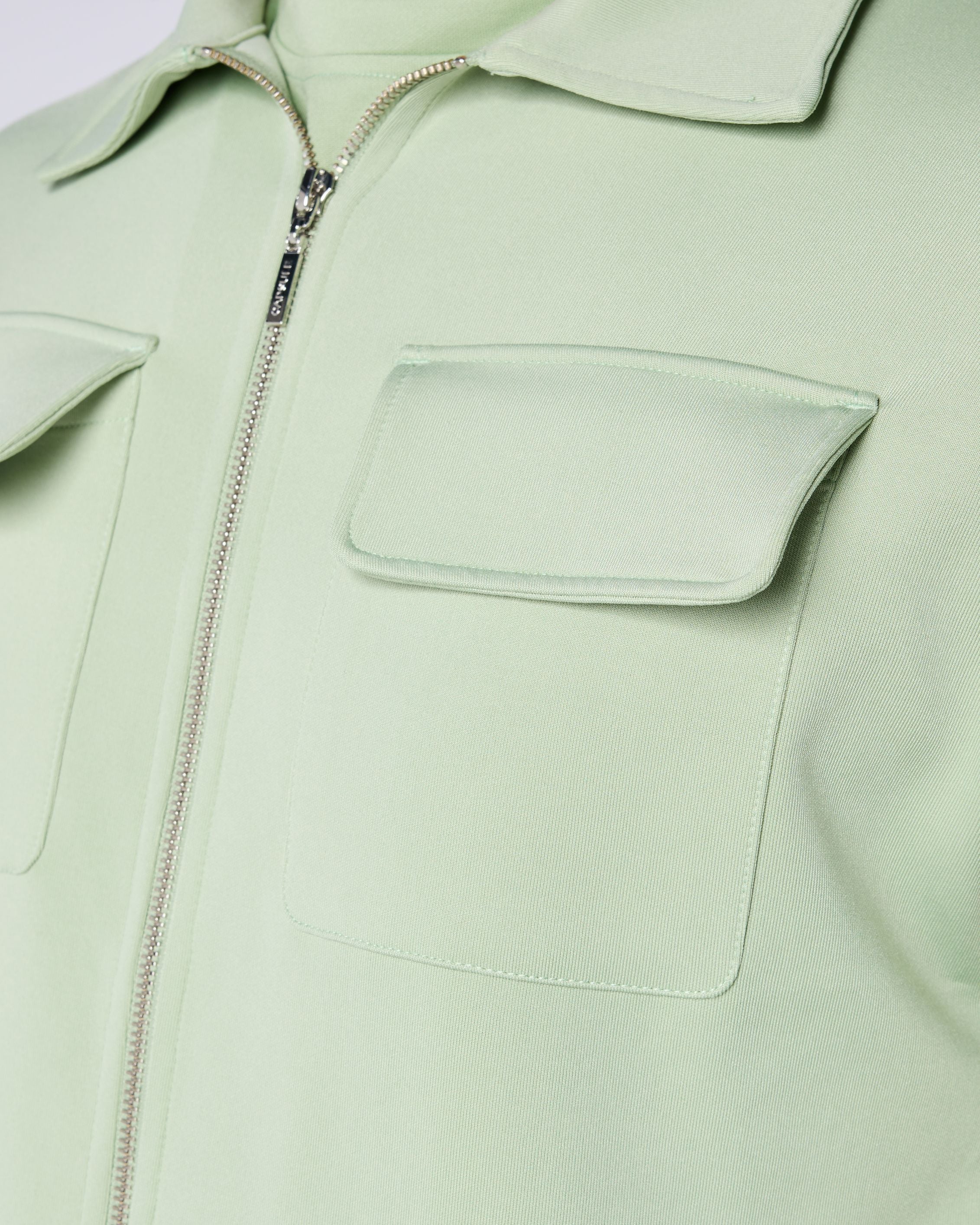 Celadon Zipped Regular Fit Overshirt - Green