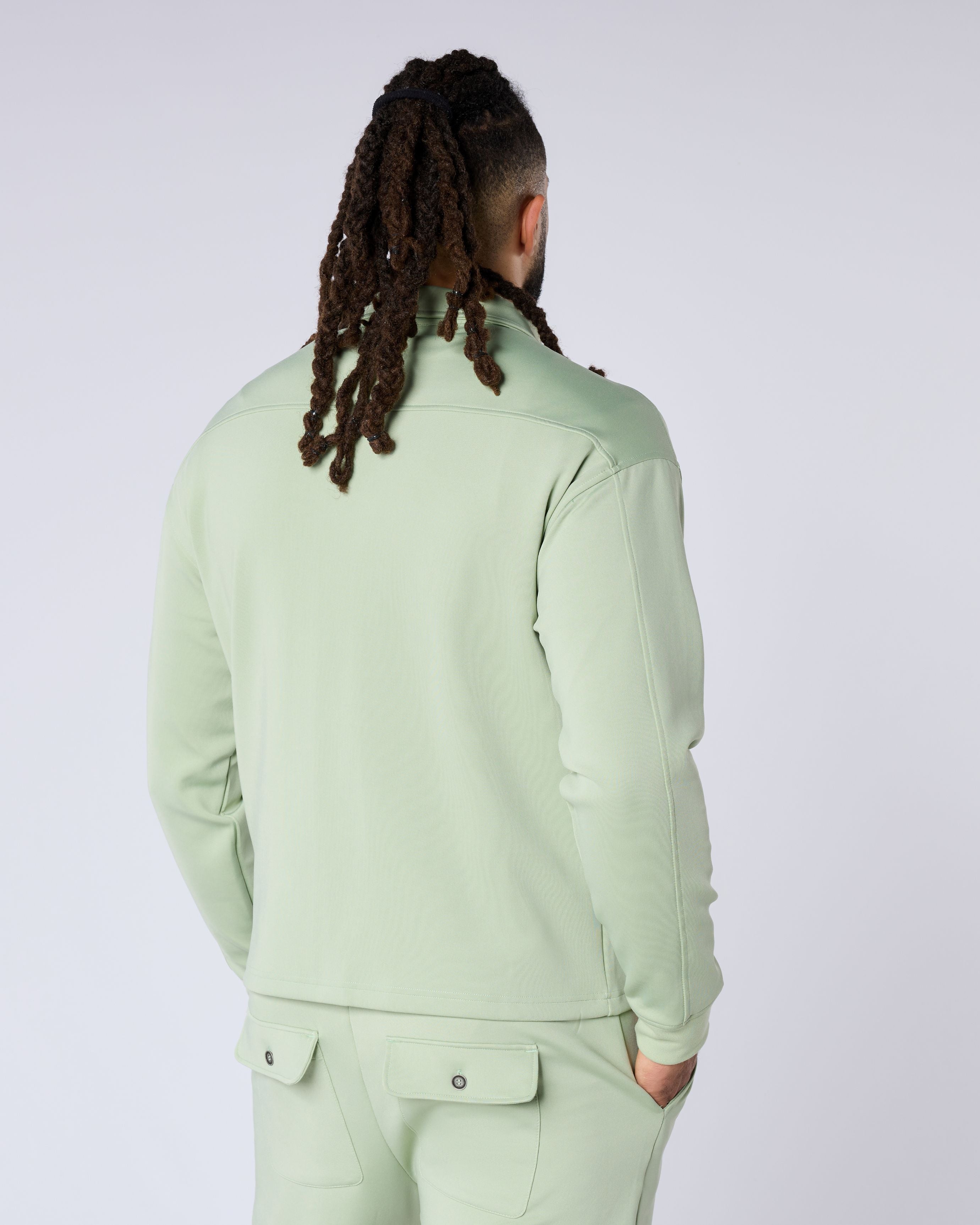 Celadon Zipped Regular Fit Overshirt - Green