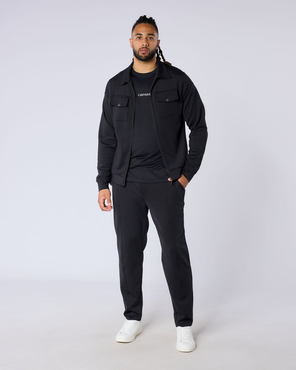 Obsidian Signature Regular Fit Zipped Overshirt - Black