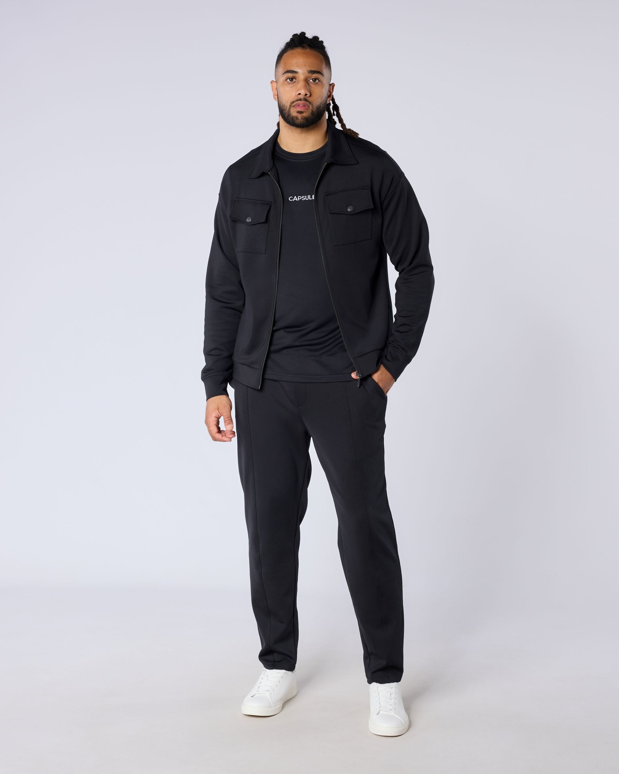 Obsidian Signature Regular Fit Zipped Overshirt - Black