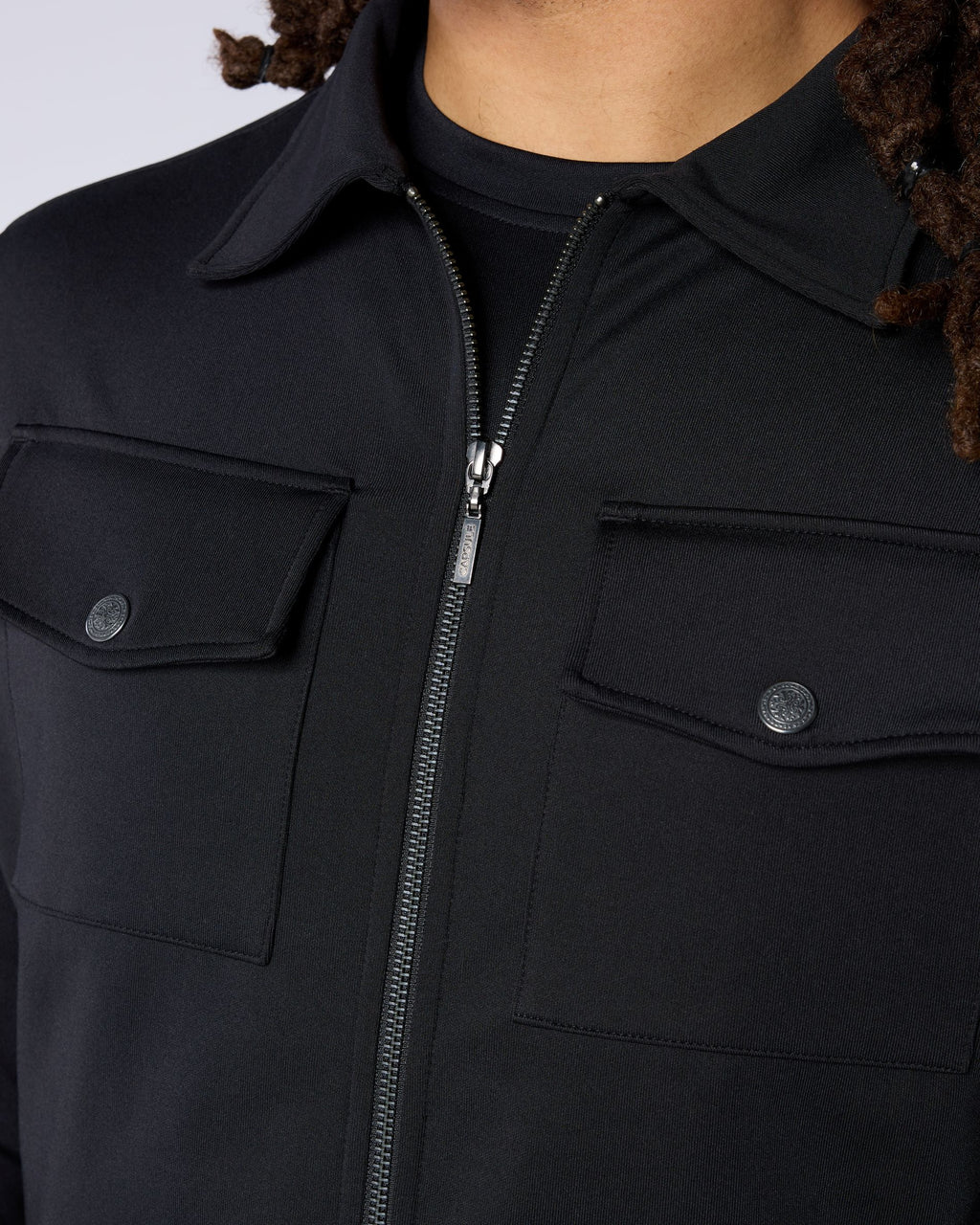 Obsidian Signature Regular Fit Zipped Overshirt - Black