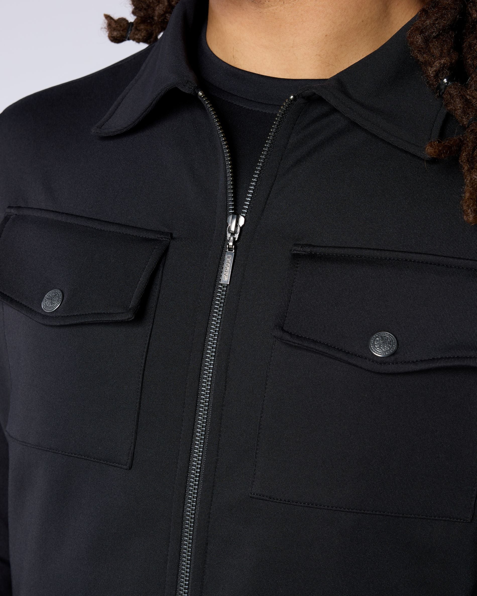 Obsidian Signature Regular Fit Zipped Overshirt - Black
