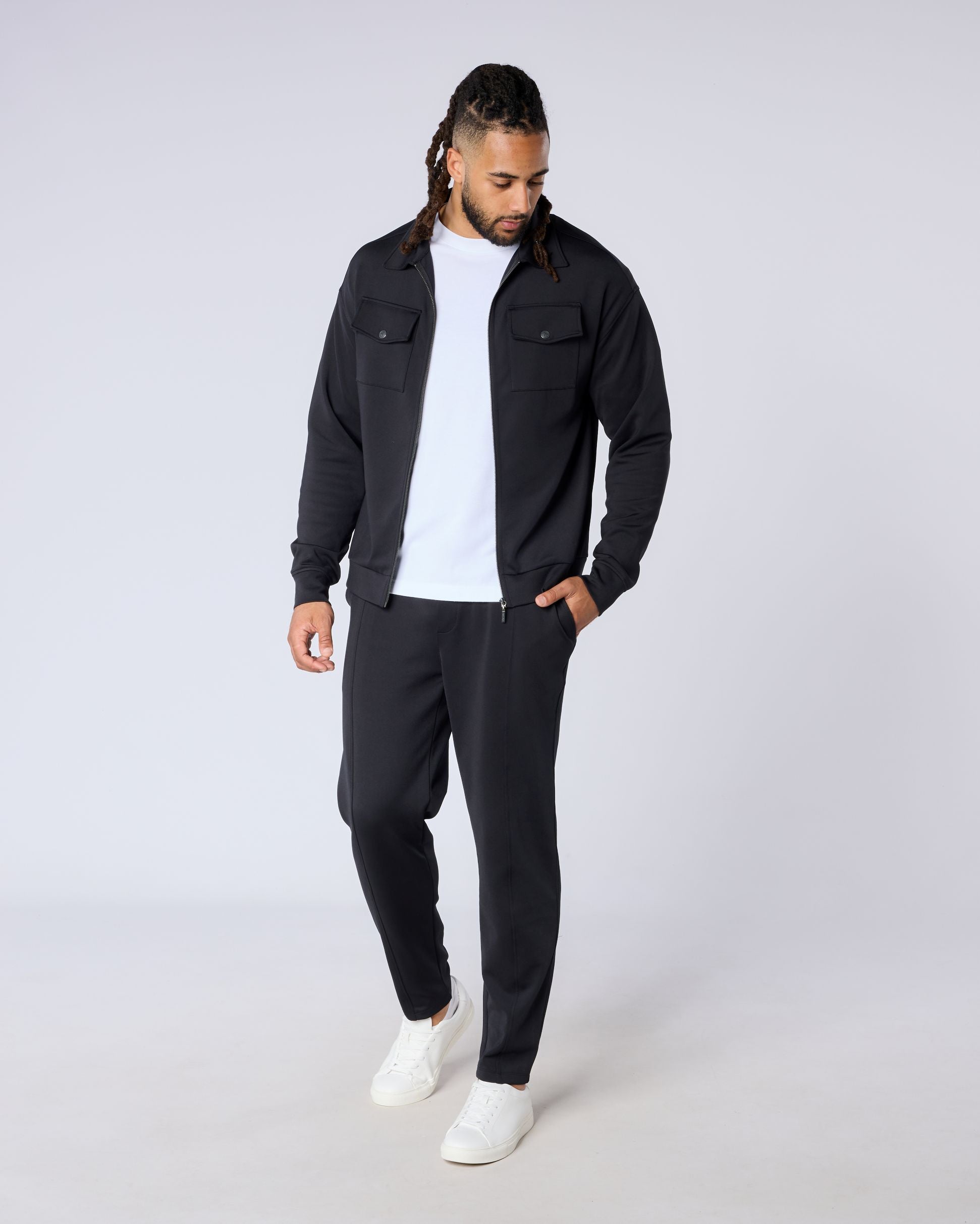 Obsidian Signature Regular Fit Zipped Overshirt - Black